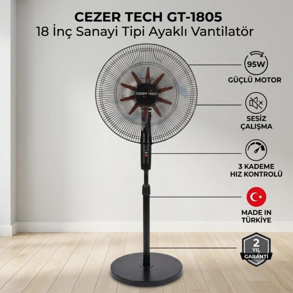 Cezer Tech 18 İnç 45 cm Sanayi Tipi Ayaklı Vantilatör Siyah