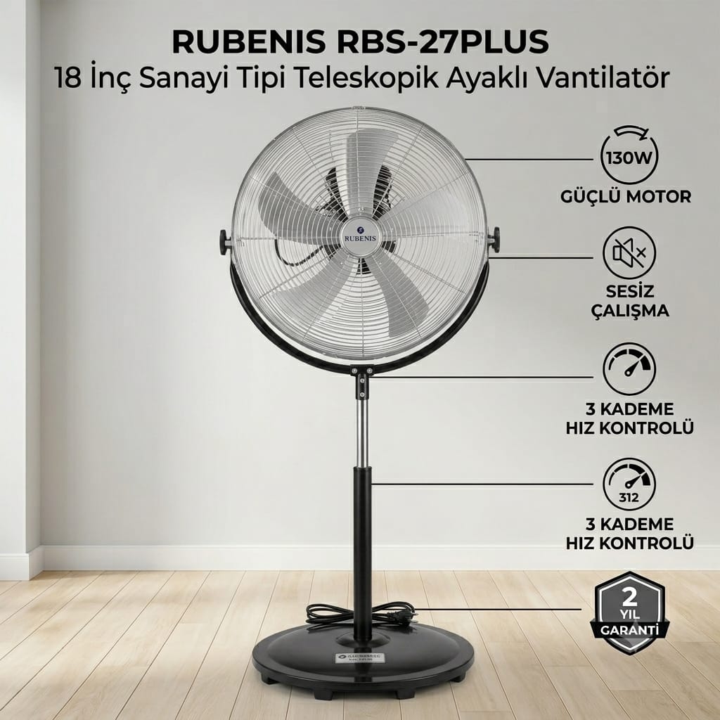 Rubenis 18" Sanayi Tipi Teleskopik Vantilatör RBS-27PLUS