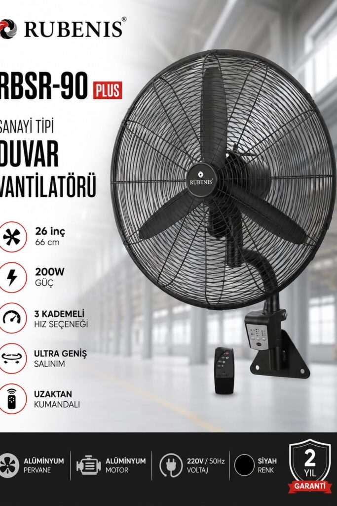 Rubenis RBSR-90 Plus 26 İnç 66 cm Uzaktan Kumandalı Sanayi Tipi Duvar Vantilatörü
