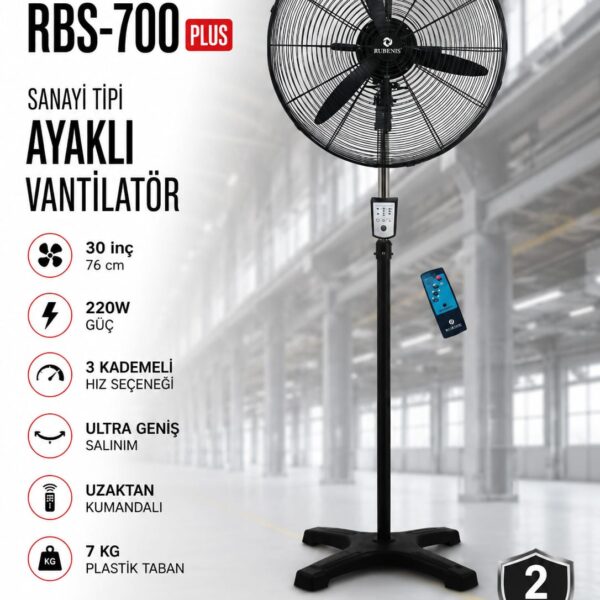 Rubenis RBS-700 Plus 30 İnç 76 cm Sanayi Tipi Ayaklı Vantilatör Siyah