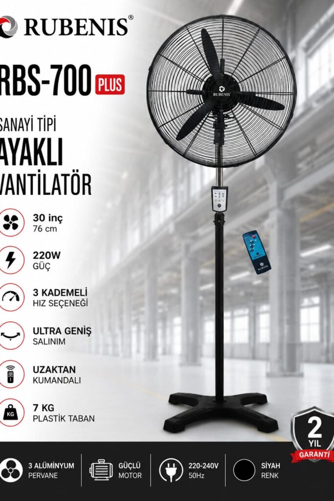 Rubenis RBS-700 Plus 30 İnç 76 cm Sanayi Tipi Ayaklı Vantilatör Siyah