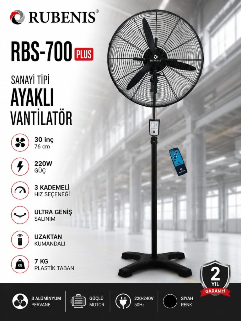 Rubenis RBS-700 Plus 30 İnç 76 cm Sanayi Tipi Ayaklı Vantilatör Siyah