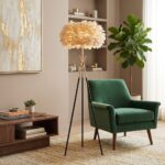 Modern Tüylü Tripod Lambader Karamel Gold Detaylı 160 cm