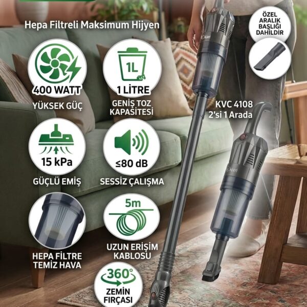 Kiwi KVC 4108 400W 2'si 1 Arada Dikey ve El Süpürgesi