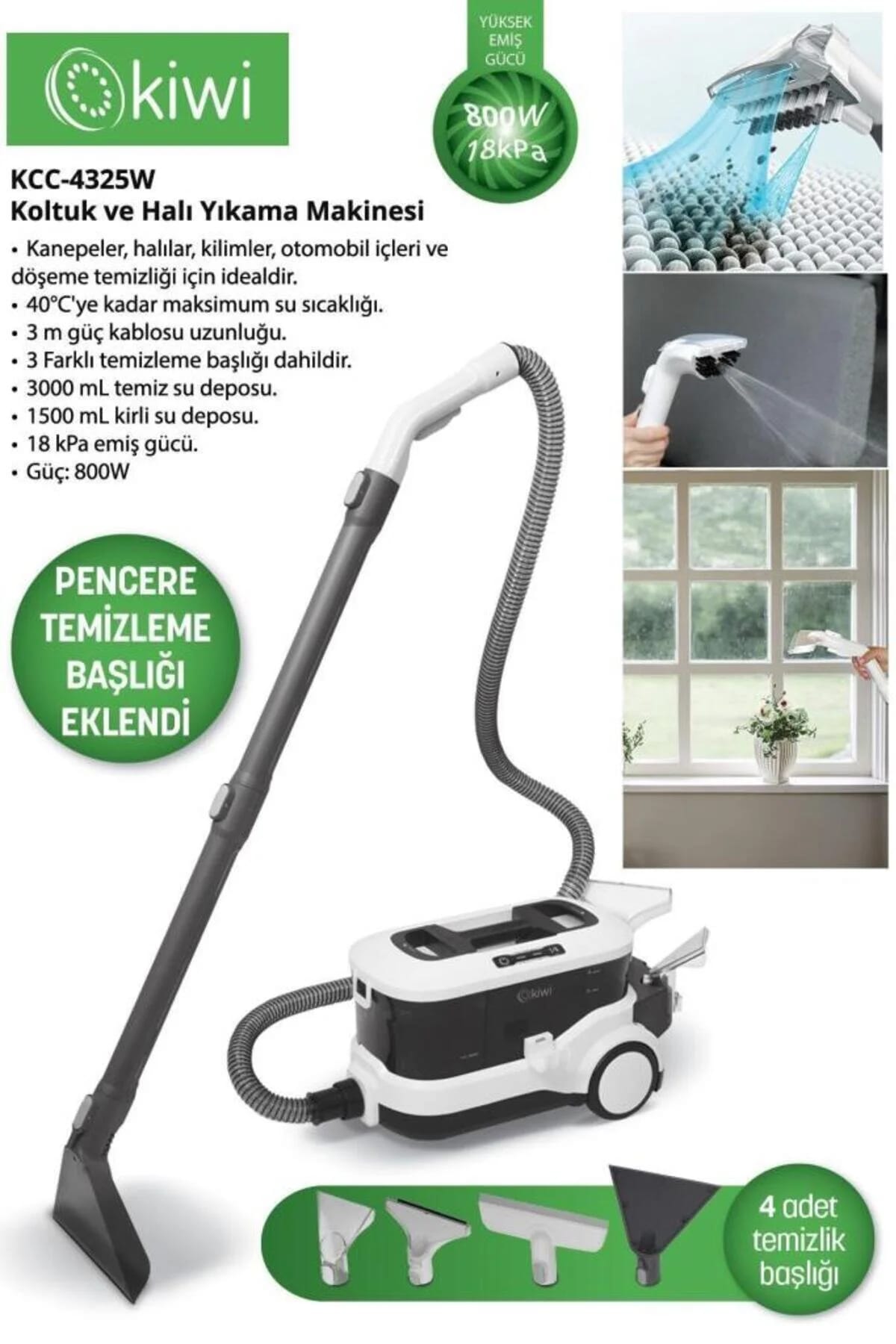 8681438112668-image-1 Kiwi KCC 4325W 800W Vakumlu Koltuk ve Halı Yıkama Makinesi