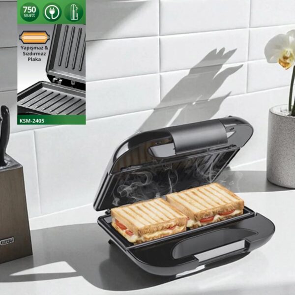 Kiwi KSM-2405 750 W Mini Tost Makinesi Siyah