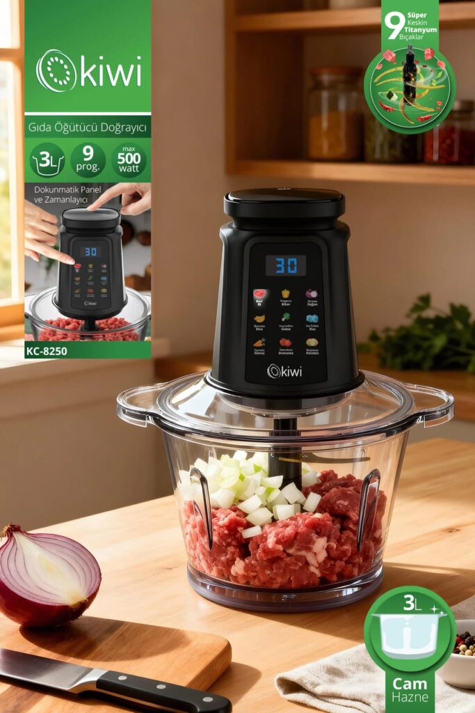 Kiwi KC-8250 500W 3 Litre 9 Bıçaklı Dijital Gıda Doğrayıcı
