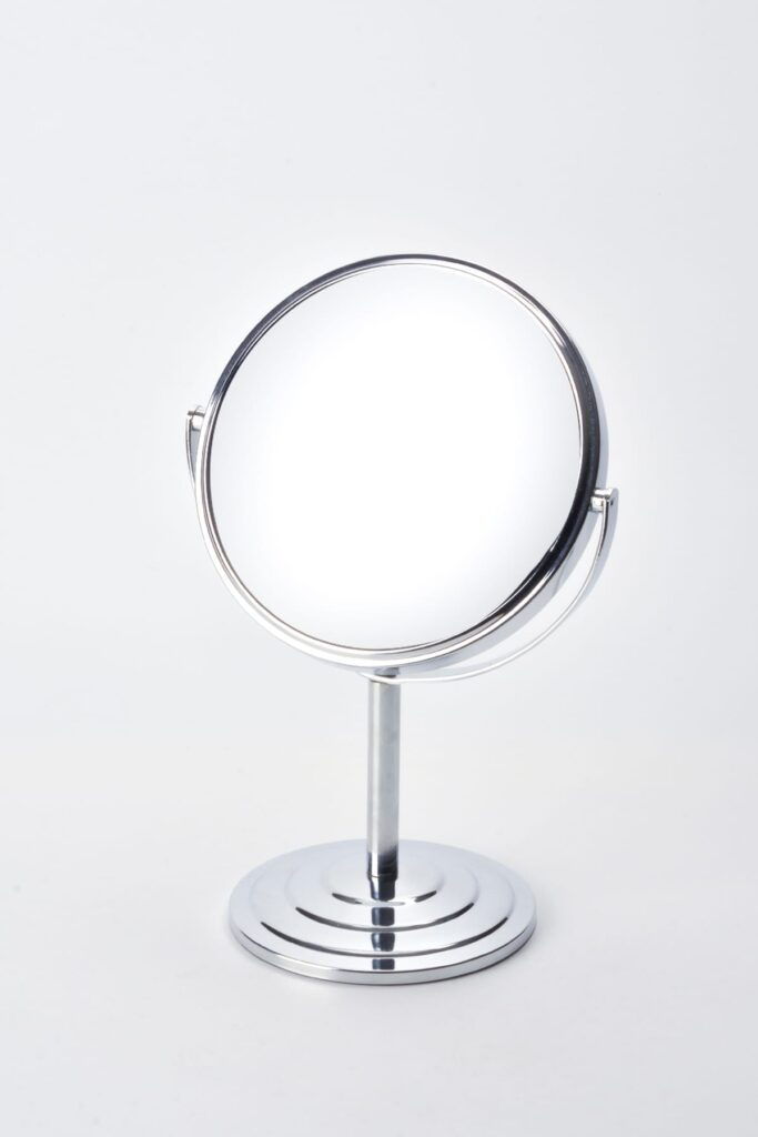 Ayaklı Çift Taraflı Metal Ayna 19 cm Gümüş
