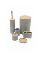 Bathlux 6 Parça Yuvarlak Bambu Detaylı Banyo Seti