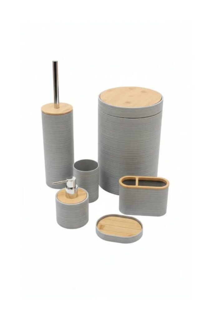 Bathlux 6 Parça Yuvarlak Bambu Detaylı Banyo Seti