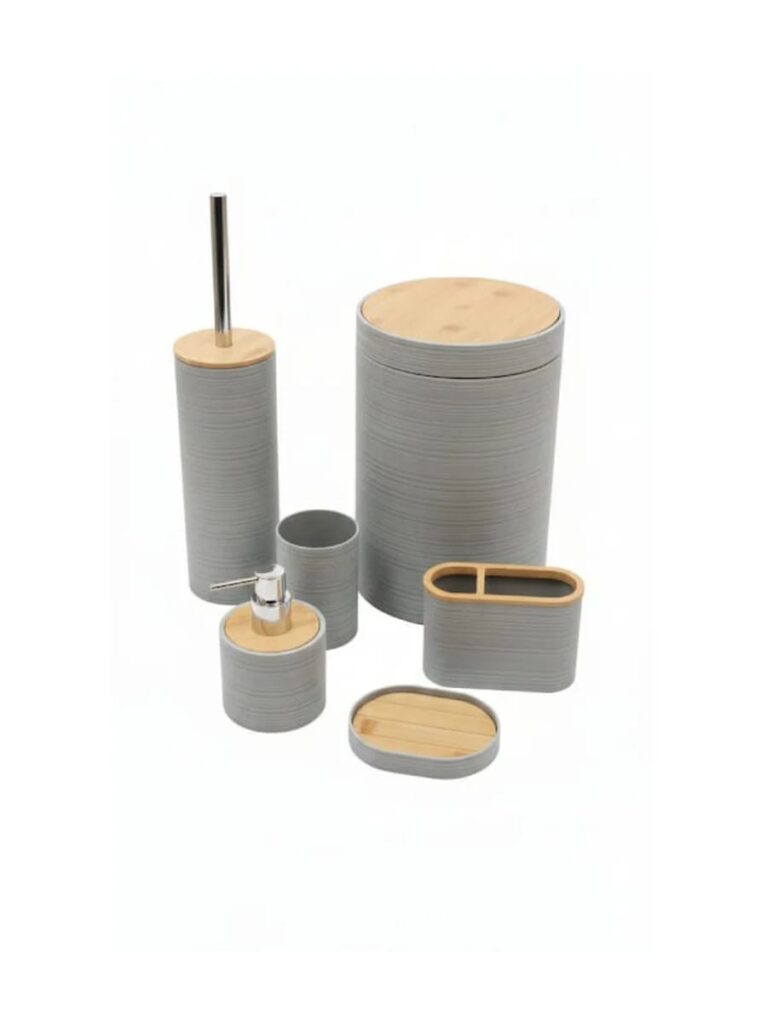 Bathlux 6 Parça Yuvarlak Bambu Detaylı Banyo Seti