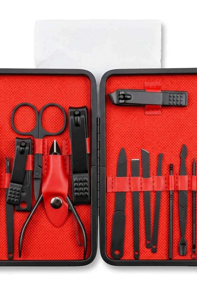 15 Parça Profesyonel Manikür Pedikür Seti Mat Siyah Çelik
