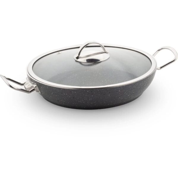 Lines Menemen Aşkı Cam Kapaklı Siyah Granit Tava 26 cm