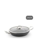 Lines Granit Cam Kapaklı Çift Kulplu Sahan Siyah 24 cm