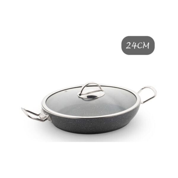 Lines Granit Cam Kapaklı Çift Kulplu Sahan Siyah 24 cm