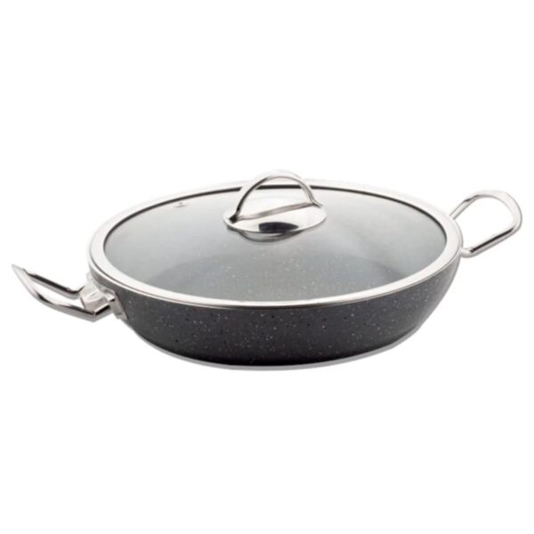Lines Menemen Aşkı Cam Kapaklı Siyah Granit Tava 22 cm