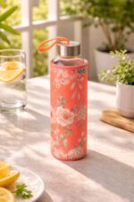 TOHANA H2O GÜL DESEN KILIFLI 500 ML CAM MATARA - Görsel 2