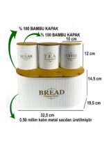 Metal Ekmek Kabı ve Bambu Kapaklı Kavanoz Seti - Görsel 2
