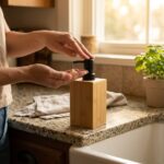 MİLAYHOME Bambu Dörtgen Sıvı Sabunluk – Siyah Kapaklı Doğal Ahşap Dispenser (17x7x7cm 530ml) - Görsel 2