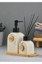 Cooker 2'li 320 ml Seramik Bambu Standlı Banyo Seti CKR3885 - Görsel 2