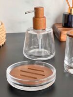 AROW Naturel Ahşap Dokunuşlu Cam Banyo Seti 3 Parça - Görsel 2