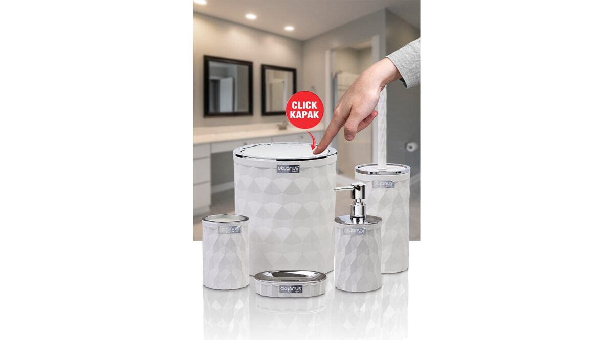 OKYANUS Diamond 5’li Banyo Seti Krom - Beyaz - Görsel 2
