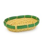 Paçi Orta Boy Oval Ekmek Sepeti Yeşil Şeritli Hasır Görünümlü 25.5x18x6 cm - Görsel 2