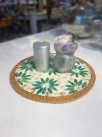 MIEN Rattan Kenarlı Sedef Çiçek Desenli Yuvarlak Servis Tepsisi 30 cm - Görsel 2