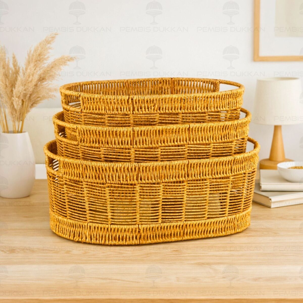 Mien 3'lü Oval Rattan Organizer Sepet Seti - Görsel 2