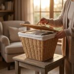 MIEN-9T01 Hasır Rattan Kare Saklama Kutusu Kapaklı Kumaş Astarlı Düzenleyici 26x23 cm - Görsel 2