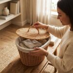 MIEN Rattan Oval Kutu Kapaklı İçi Kumaşlı Çok Amaçlı Sepet 28x23 cm - Görsel 2