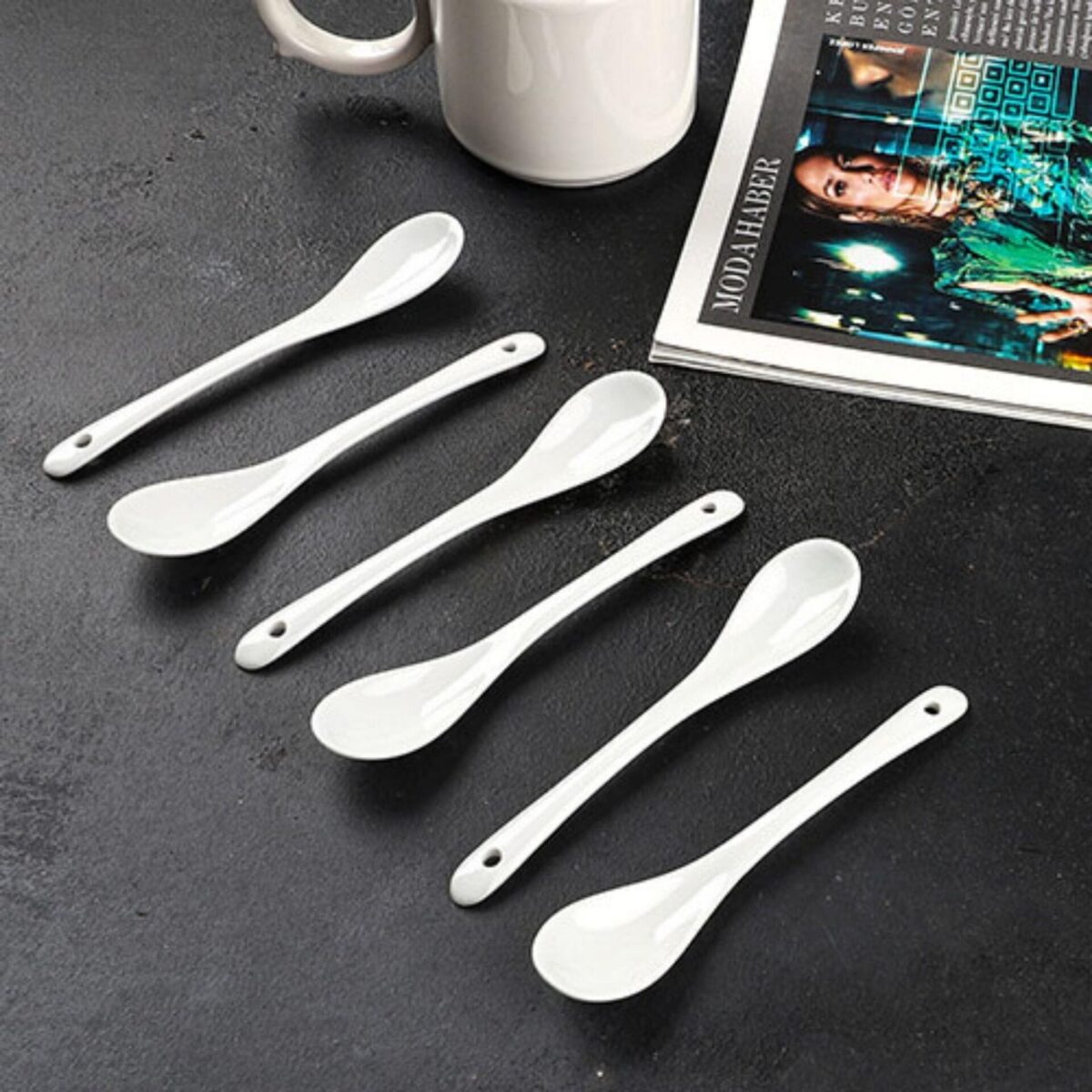Kosova GYS-31 Porselen Büyük Sade Kaşık Seti (13 cm, 6 Adet) - Görsel 2