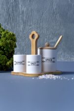 Tutku TT-21 Bambu Standlı 3 Parça Seramik Baharatlık Seti - Görsel 2