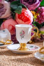 Acar Lansy Çiçek Desenli Altın Yaldızlı 6'lı Kahve Fincan Takımı 90 ml KAI-07517 - Görsel 2
