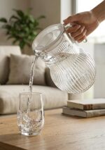 KRD Roma Çizgili Cam Sürahi Plastik Kapaklı 1.5 Litre Şeffaf - Görsel 2