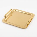 MNR Kare Elegant Gold Kulp Tepsi Dekoratif Sunum Tepsisi - Görsel 2