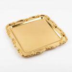 Lalezar Desenli Metal Kare Sunum Tepsisi Gold Dekoratif Servis Tepsi - Görsel 2