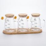ZBERN Bambu Standlı 3'lü Borosilikat Cam Yağdanlık Seti 400 ml - Görsel 2