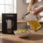 Tutku KT.078 Plastik Kapaklı Desenli Cam Yağlık 1000 ml Yeşil - Görsel 2