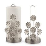 Leila Papatya Desenli Gümüş Metal Kağıt Havluluk ve Peçetelik Seti 29x13x12 cm - Görsel 2