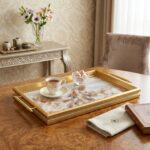 Kosova 272 Lüx Tavus Kuşu Desenli Dikdörtgen Sunum Tepsisi 50x31 cm Altın - Görsel 2