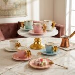 KRD Home 6'lı Pastel Renkli ve Altın Detaylı Kahve Fincan Takımı - Görsel 3