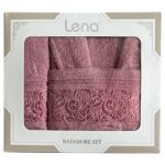 Lena Silver 3 Parça Bornoz Seti - Kuru Gül - Görsel 3
