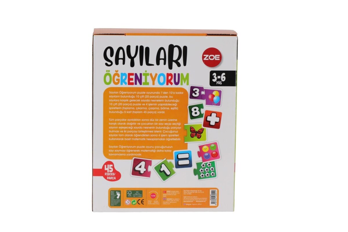 ZOE Montessori Sayıları Öğreniyorum 45 Parça Eğitici Puzzle 3-6 Yaş - Görsel 3