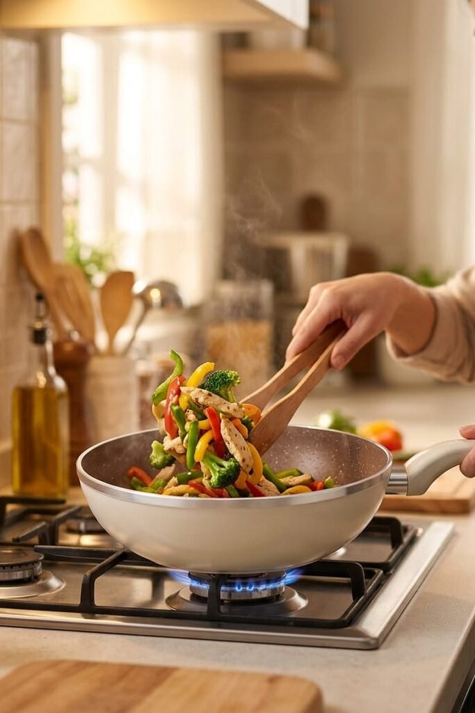 Korkmaz Ornella A3984 24 cm Granit Wok Tava - Vanilya