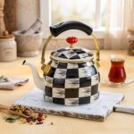 Kitchen Beyond Emaye Bitki Çayı Demliği 2.25 Litre Dama Desenli Fil Dişi