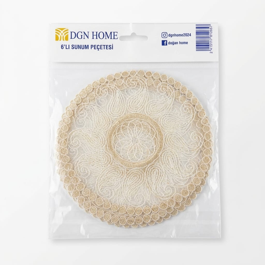 DGN Home Desenli 6'lı Sunum Peçetesi 15 cm