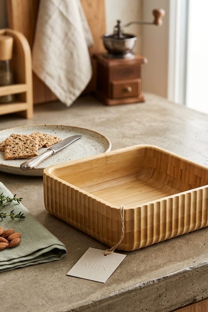 Mien 23 cm Kare Bambu Kase Curve Sunum ve Salata Kasesi