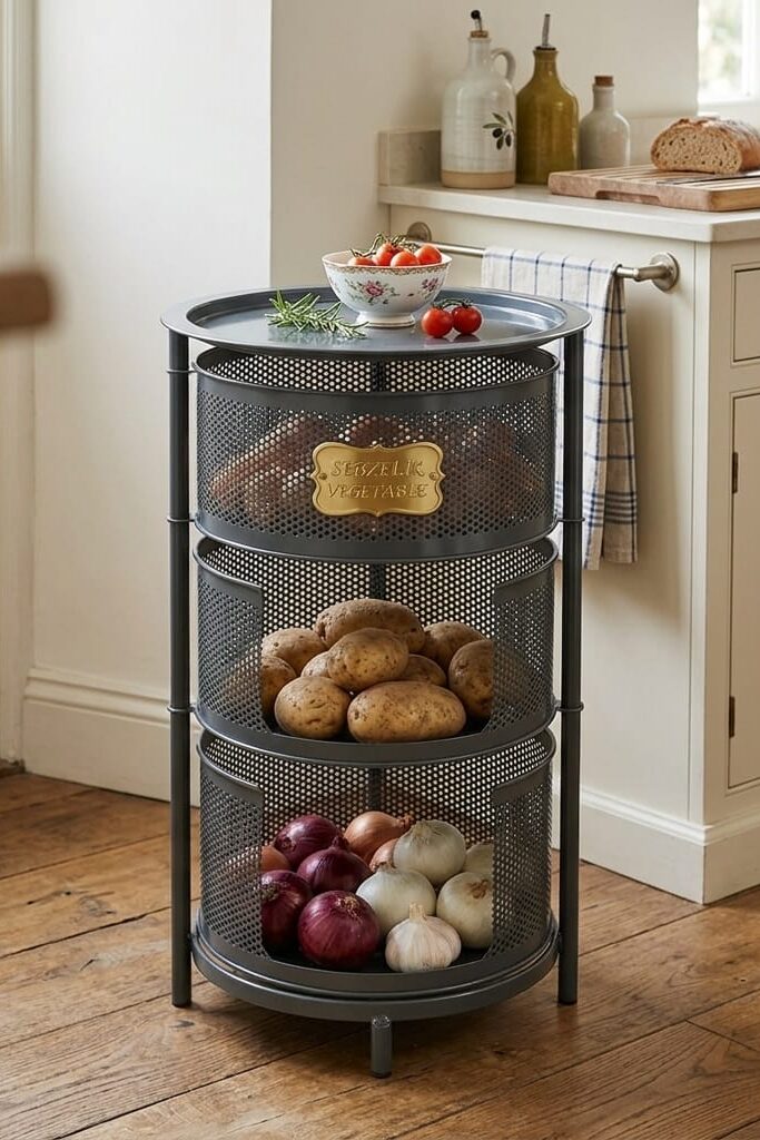 3 Katlı Açılır Kapanır Ferforje Patates Soğan Sebzelik