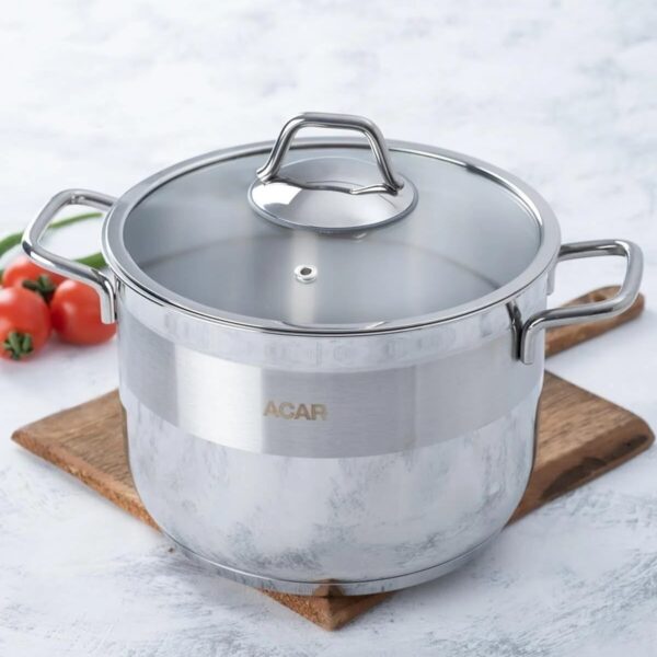 Acar Karat Xl 20 cm Derin Çelik Tencere 4.25 Lt Cam Kapaklı
